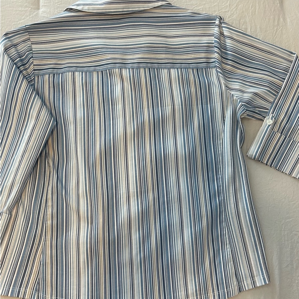 Stylish & Crisp Emily Daniels Blue Striped Women’s Large Shirt - NWOT - Picture 2 of 10